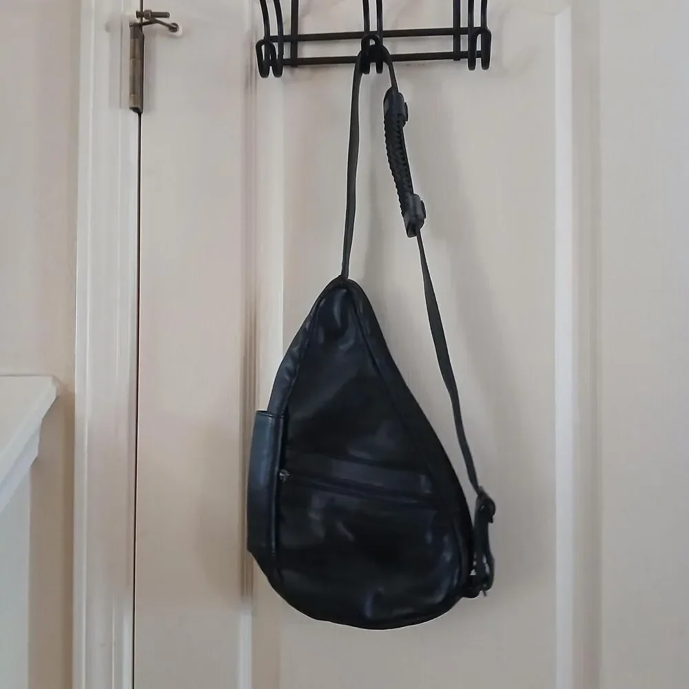 Vintage AmeriBag Black Leather Healthy Back Bag Sling Backpack Gorpcore Basic